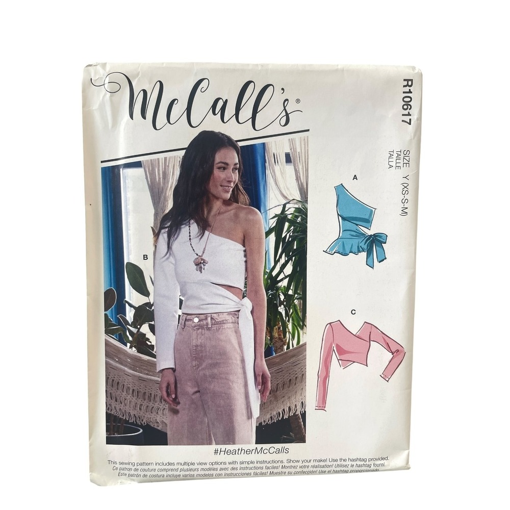 McCall's R10617 Misses' Tops Y (XS-S-M) One Shoulder Crop Top Wrap Blouse